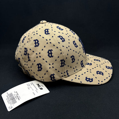 MLB Korea Boston Red Sox Monogram Strapback Hat Beige Blue Cap