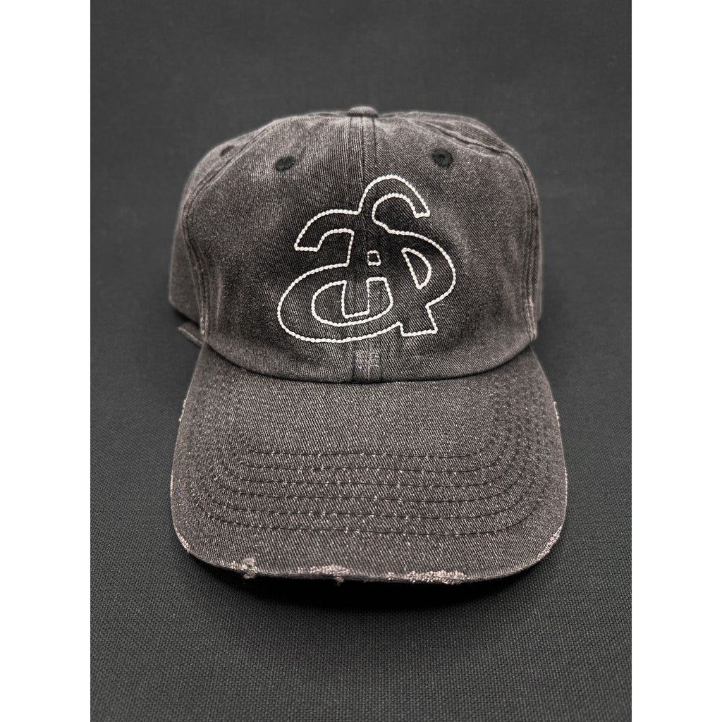 Ann Andelman Distressed Black Denim Cap – Minimalist Monogram Logo Hat