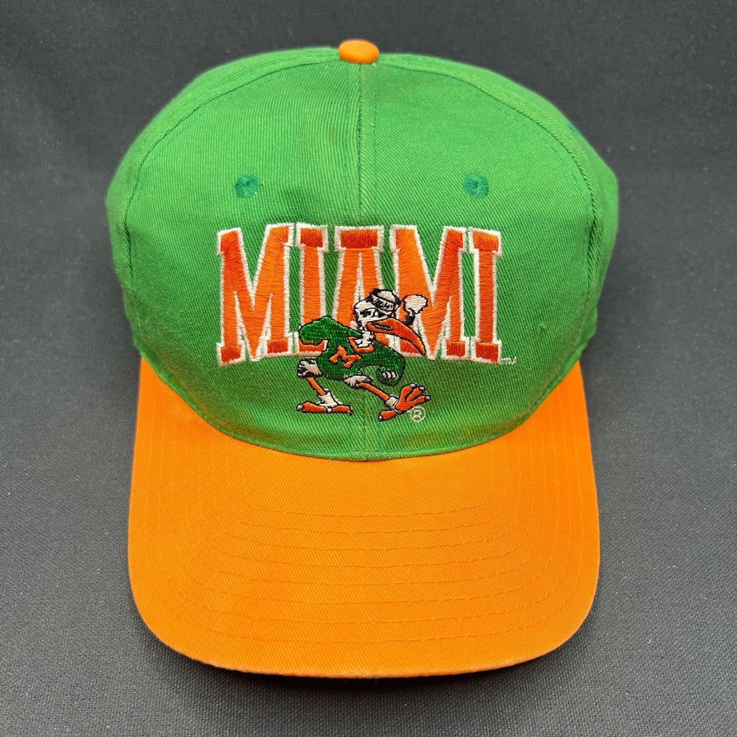 Vintage Miami Hurricanes Split Color Snapback Hat Mascot Logo