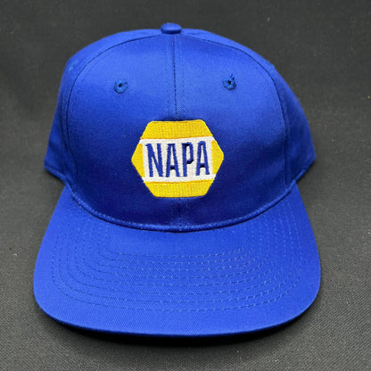 Vintage NAPA Racing Snapback Hat Blue Yellow Logo Auto Parts Cap