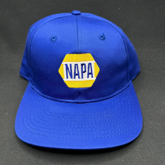 Vintage NAPA Racing Snapback Hat Blue Yellow Logo Auto Parts Cap