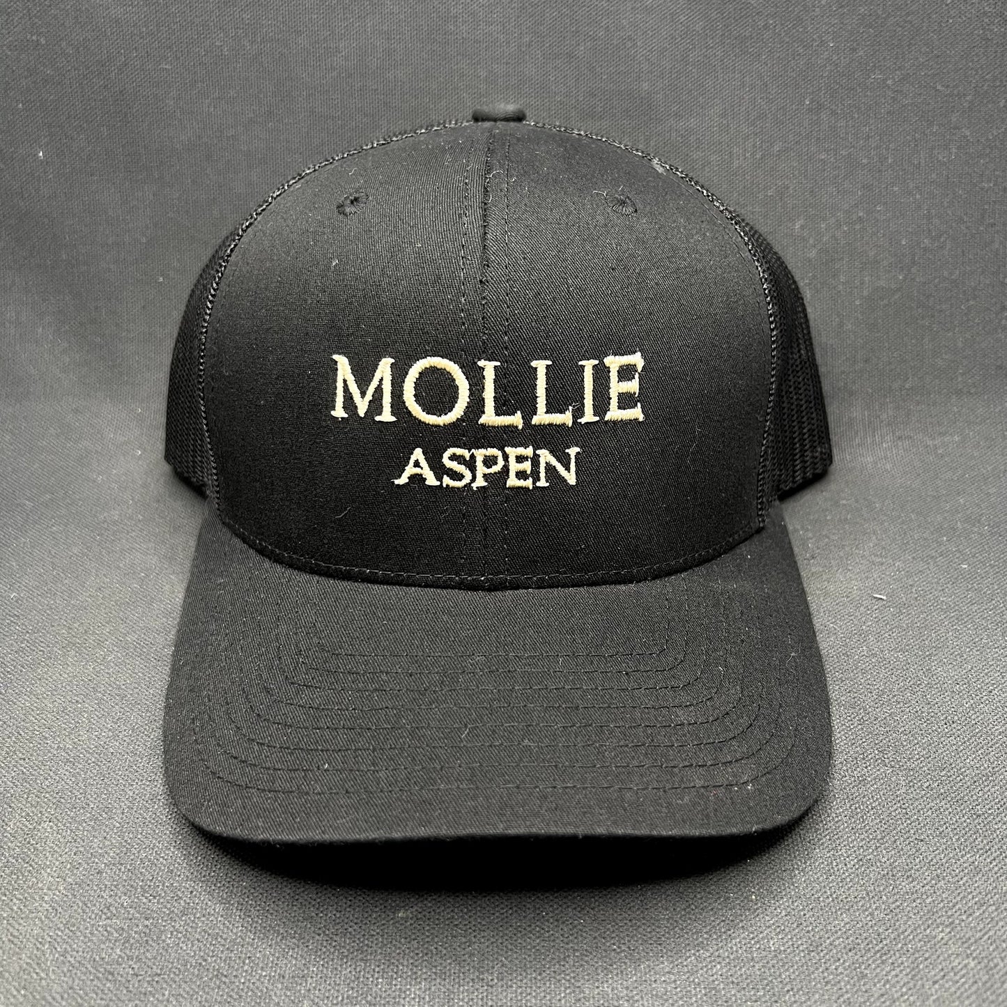MOLLIE Aspen Hotel Snapback Trucker Hat Yupoong Classics Black Mesh Colorado