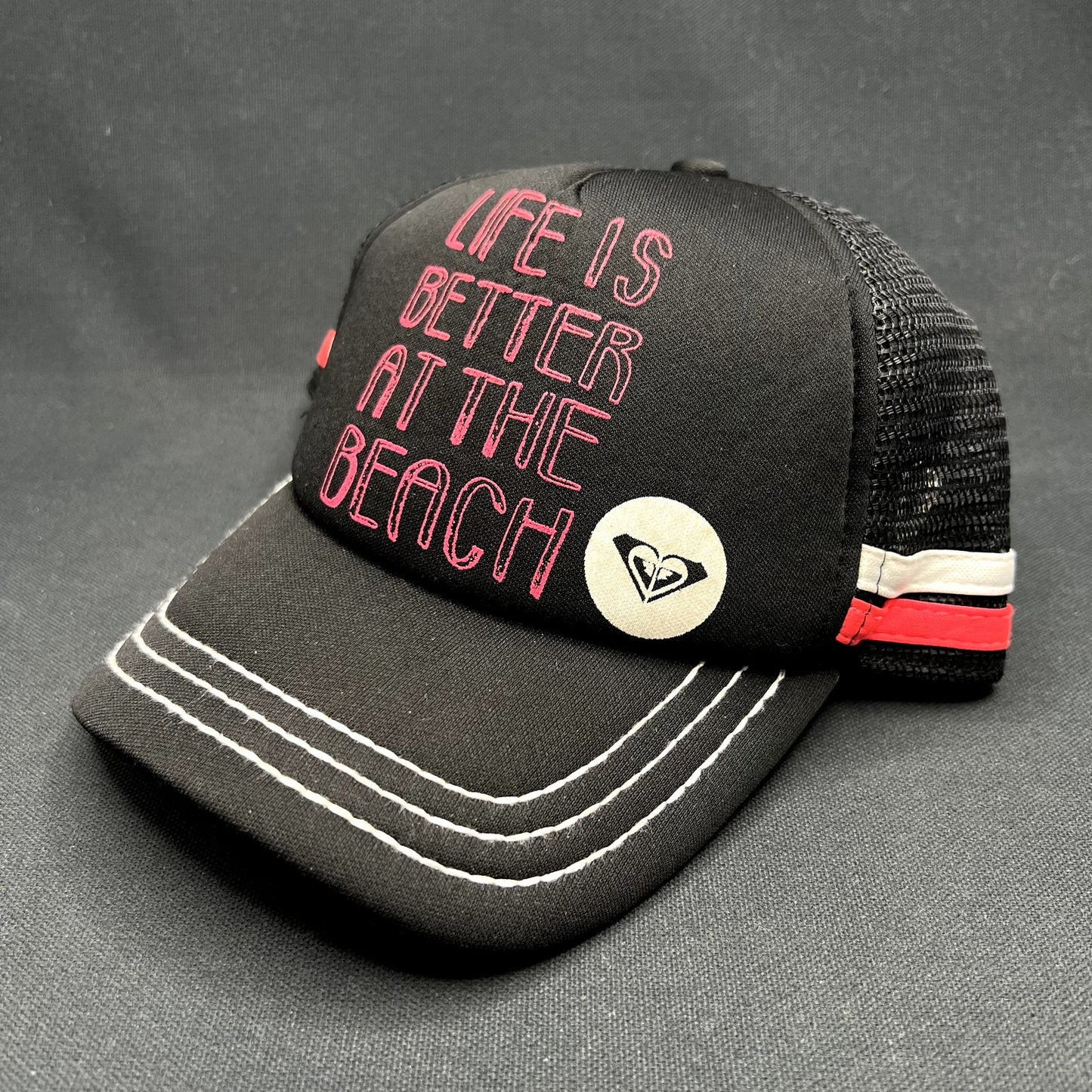 Roxy Life Is Better At The Beach Trucker Snapback Hat Black Pink