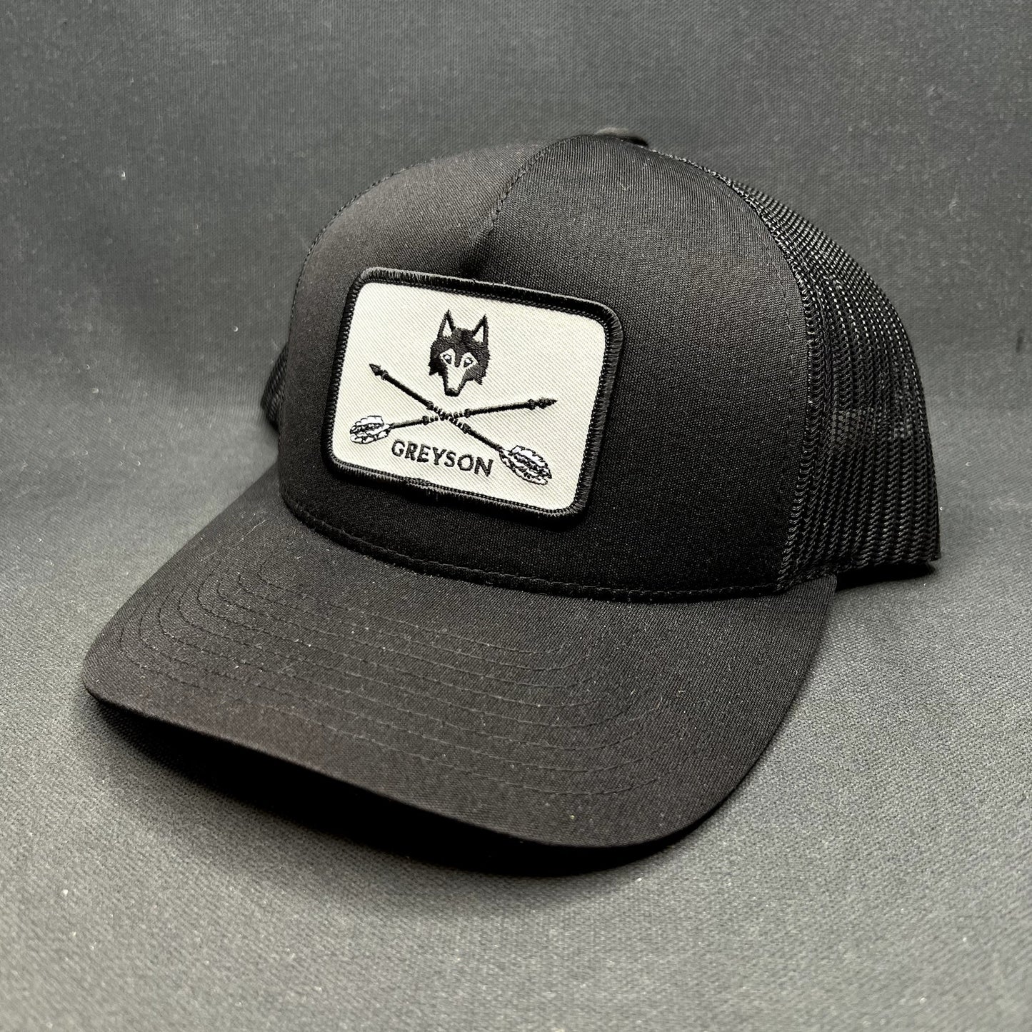 Greyson Clothiers Cross Arrows Wolf Trucker Snapback Hat Black Golf Cap