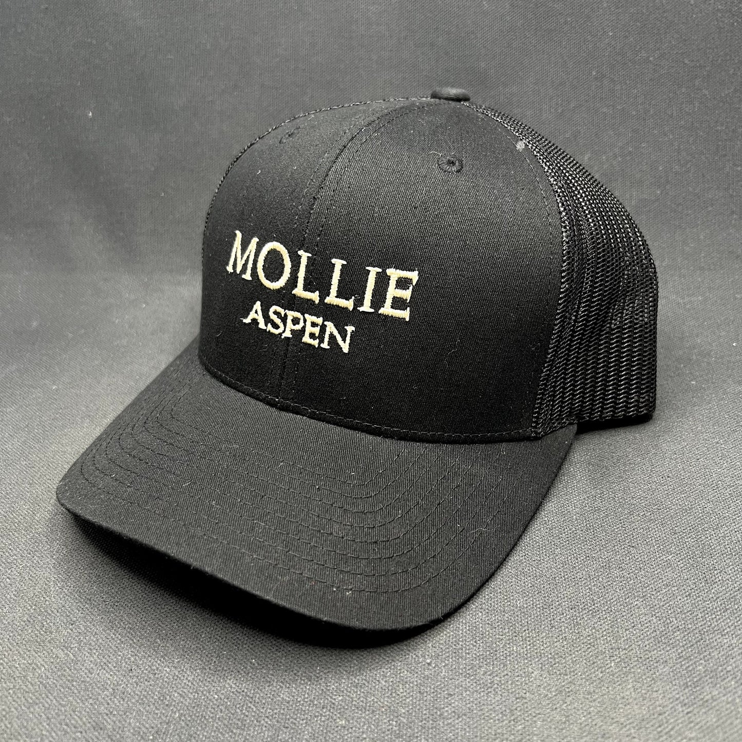 MOLLIE Aspen Hotel Snapback Trucker Hat Yupoong Classics Black Mesh Colorado