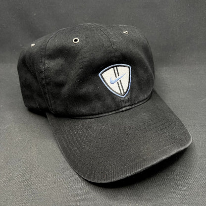 Vintage Nike Soccer Shield Strapback Hat Black Swoosh Cap Y2K