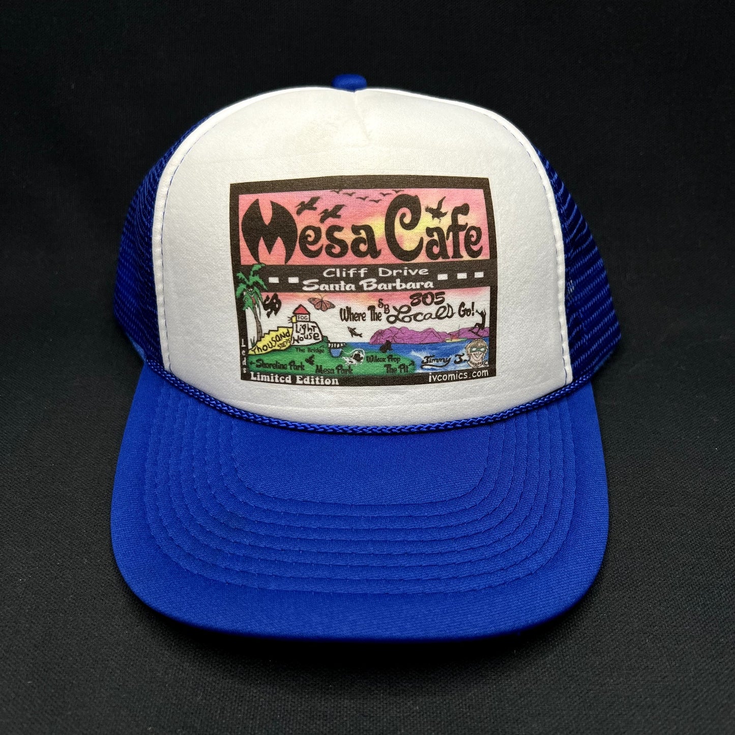 Mesa Cafe Santa Barbara Trucker Snapback Hat Blue SoCal Local