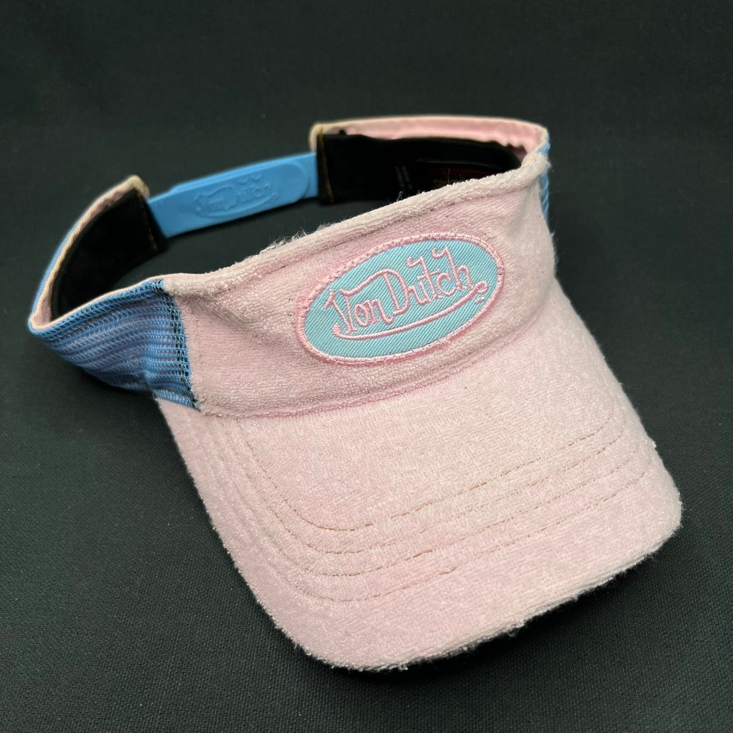 Vintage Von Dutch Terry Cloth Visor Pink Blue Y2K Strapback Hat Cap