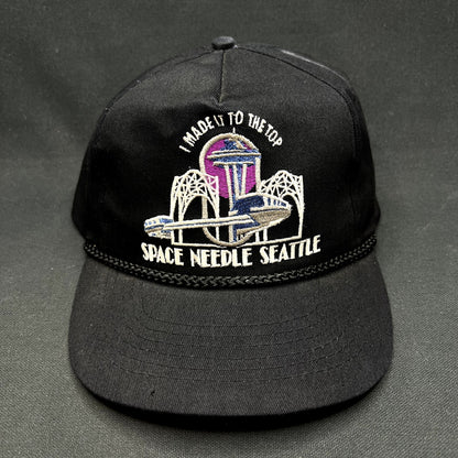 Vintage 90s Seattle Space Needle Snapback Hat Headliners Black USA Travel