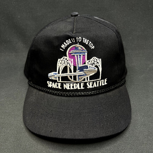 Vintage 90s Seattle Space Needle Snapback Hat Headliners Black USA Travel