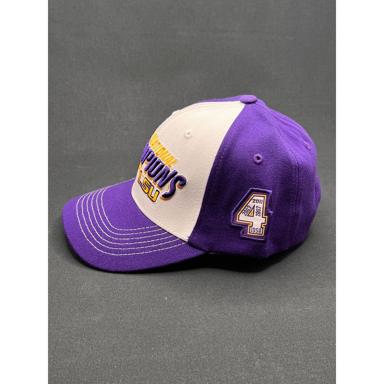 LSU Tigers 4× National Champions Hat – Top of the World Purple/White