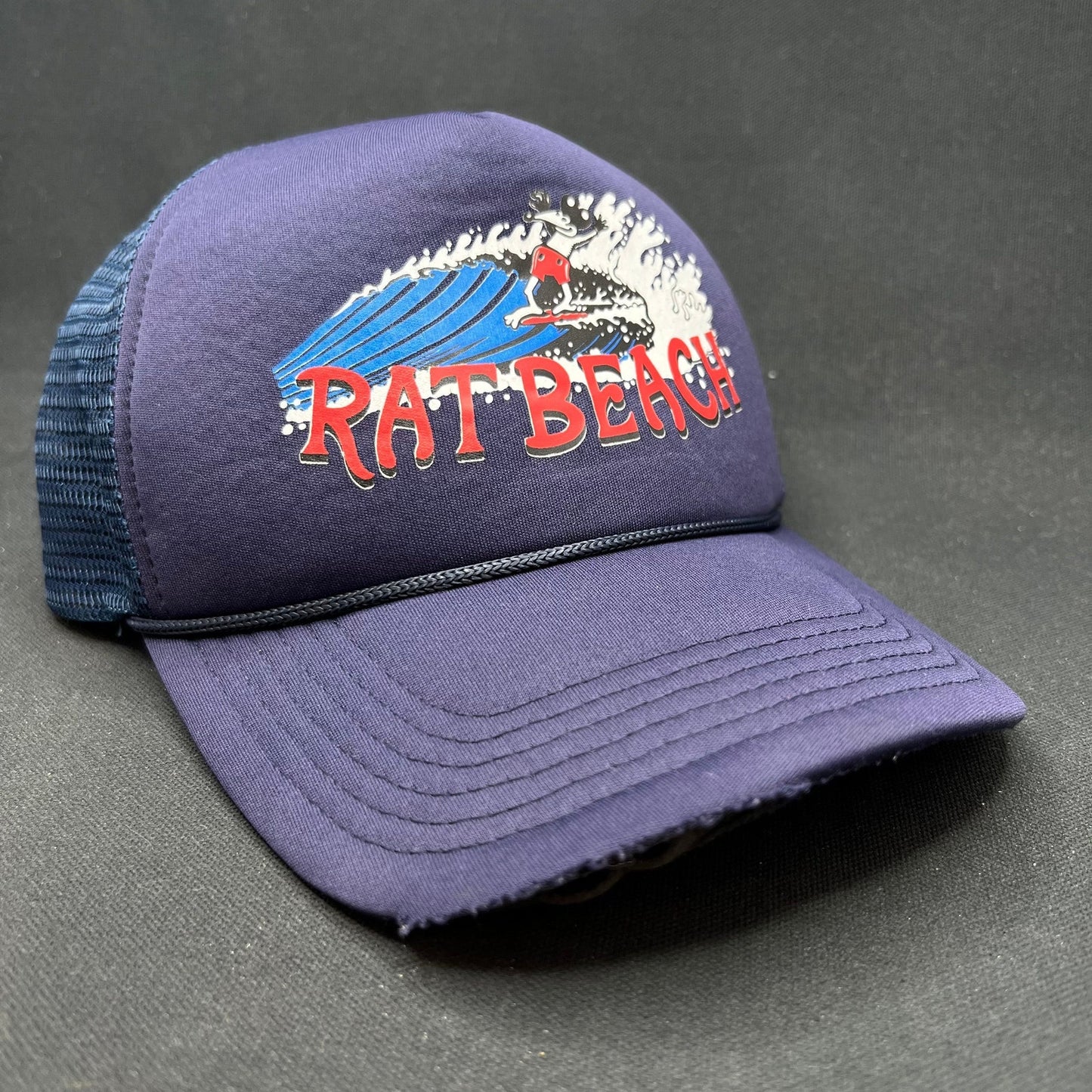 Vintage Rat Beach Surf Trucker Hat Distressed Foam Snapback