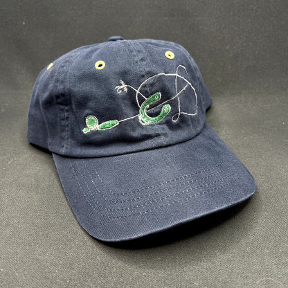 Vintage Western Fly Fishing August 3, 2002 Leather Strapback Hat Navy