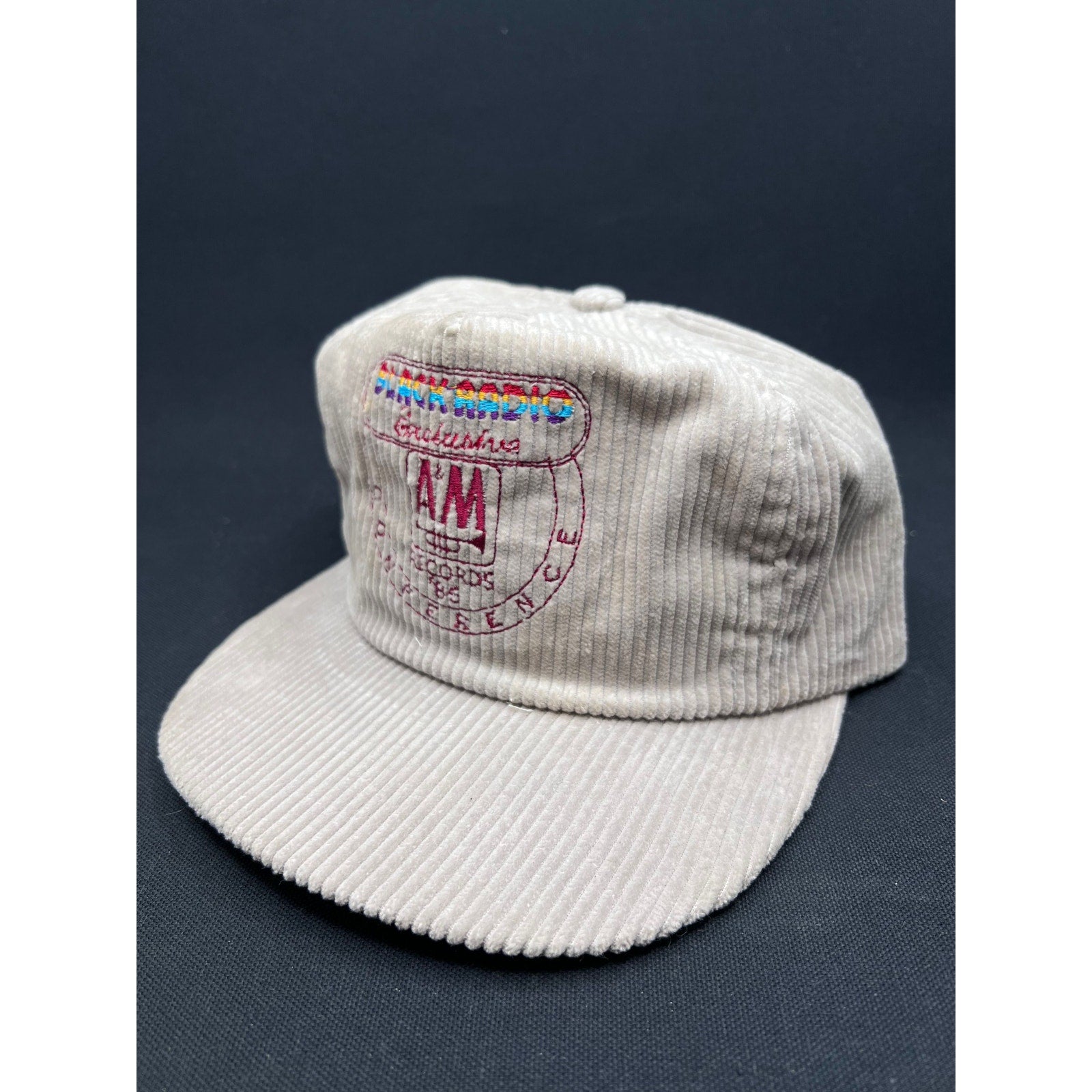Vintage 1985 A&M Records Black Radio Exclusive Corduroy Snapback Hat Made in USA