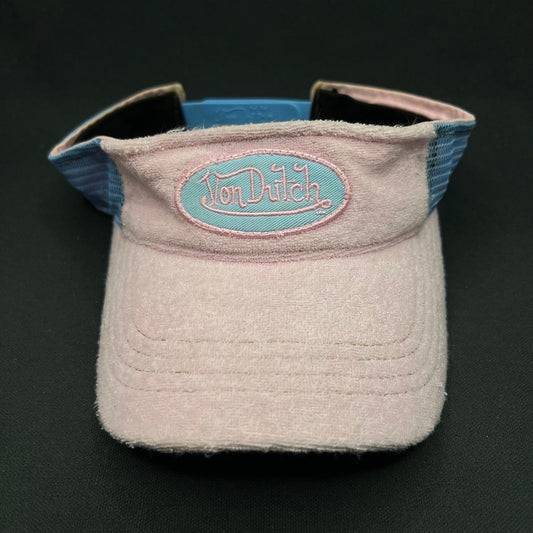 Vintage Von Dutch Terry Cloth Visor Pink Blue Y2K Strapback Hat Cap