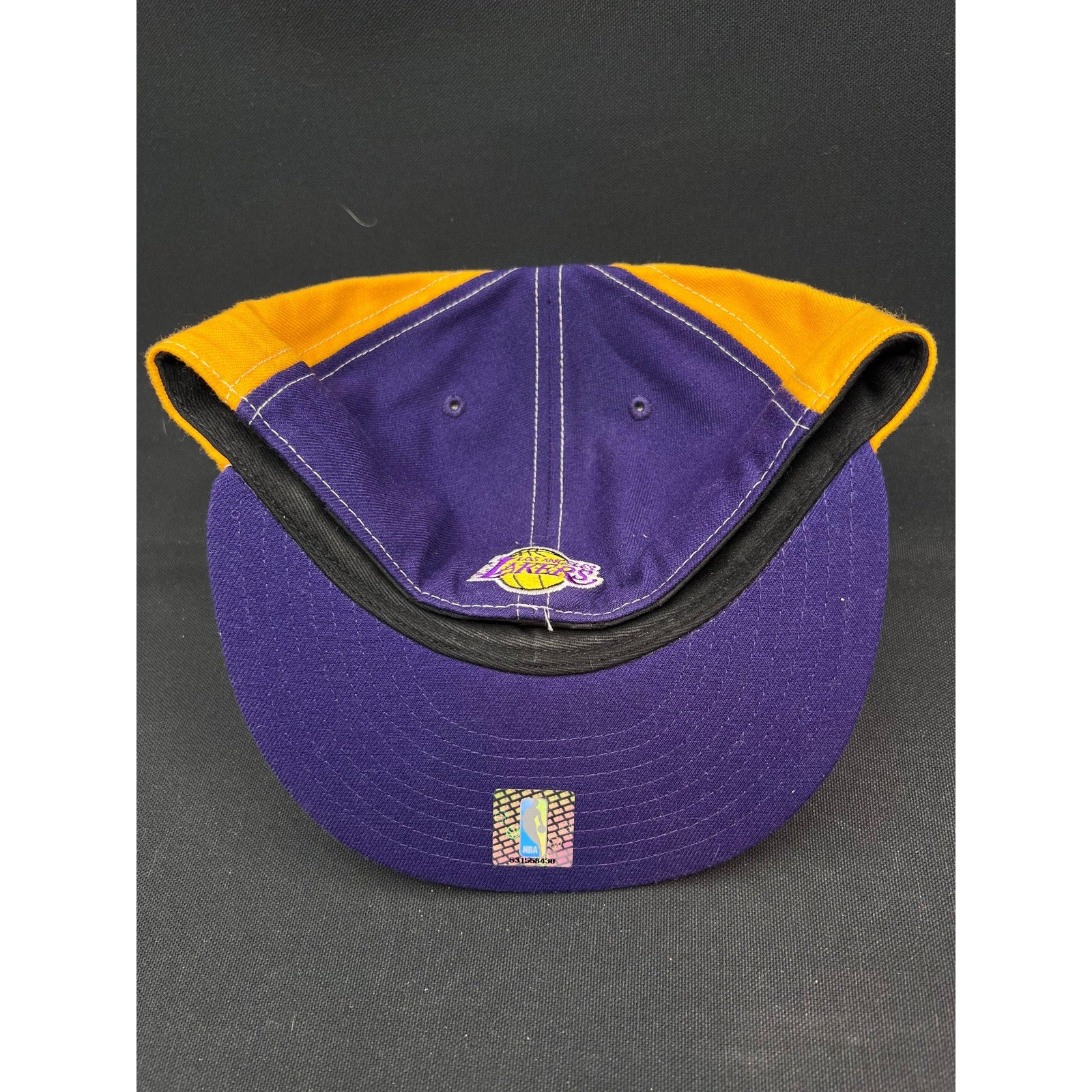 Vintage 2000s Lakers New Era 59FIFTY NBA Fitted Hat Purple Gold White 7 3/8
