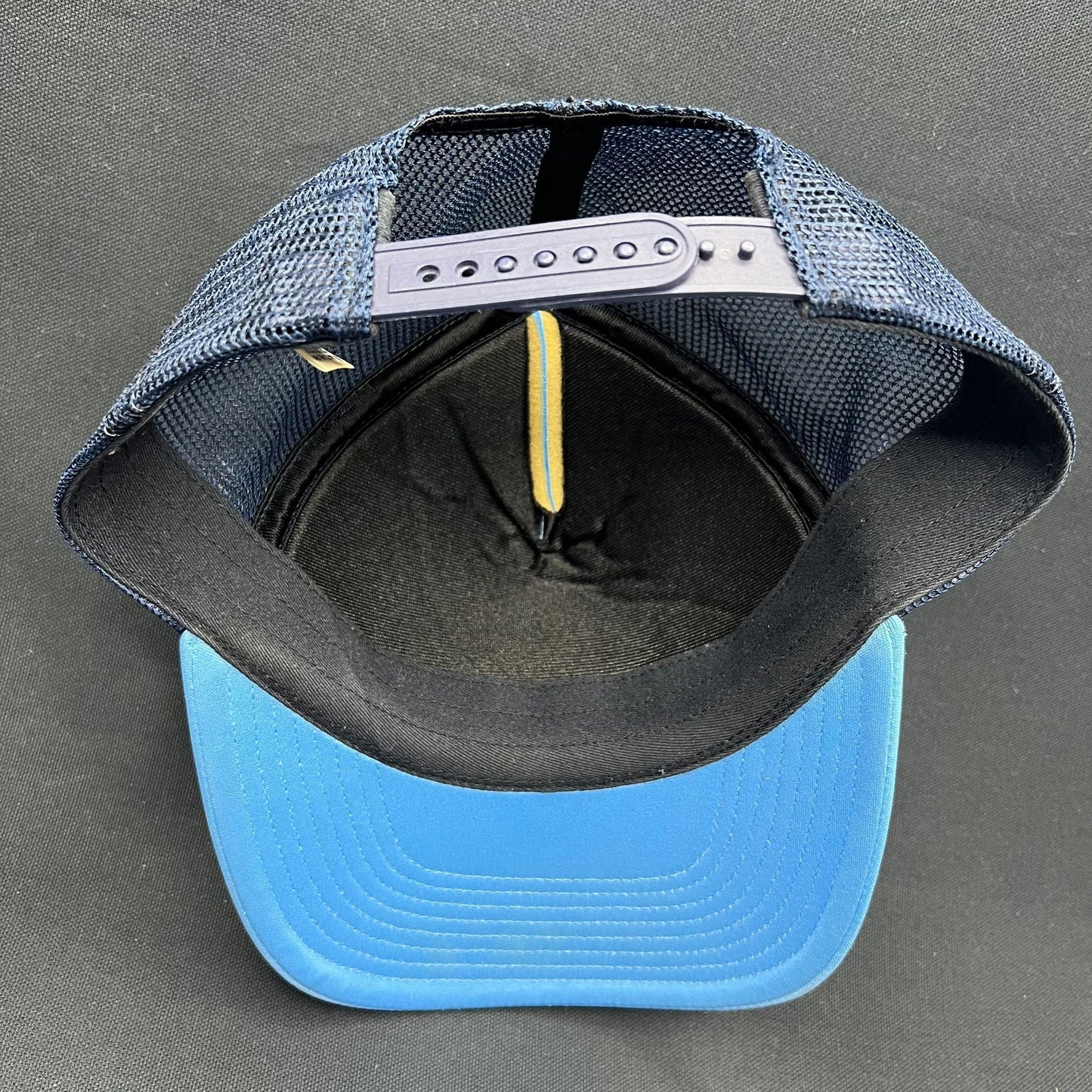Vintage Nike Trucker Hat Blue Swoosh Spellout Snapback Y2K
