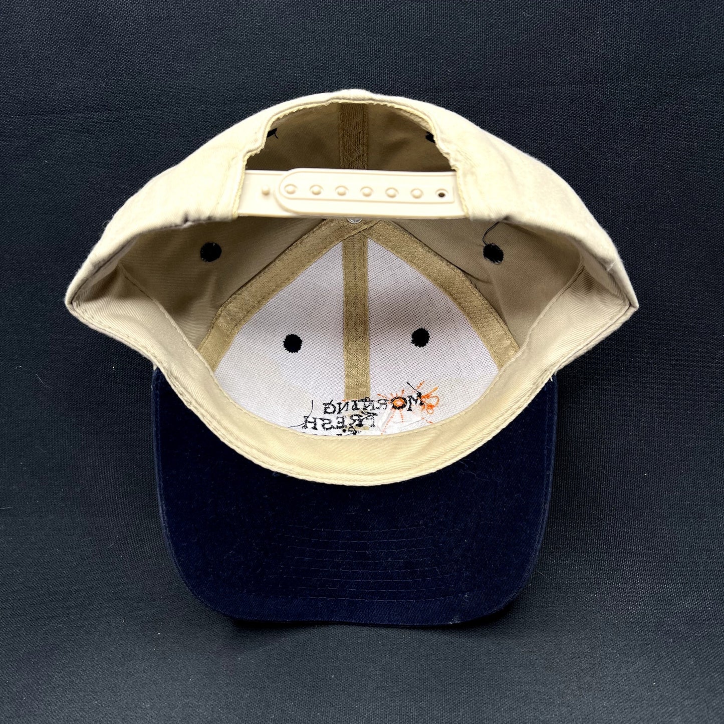 Morning Fresh Farms Vintage Snapback Hat Khaki Navy Farm Agriculture Cap