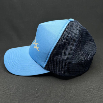 Vintage Nike Trucker Hat Blue Swoosh Spellout Snapback Y2K