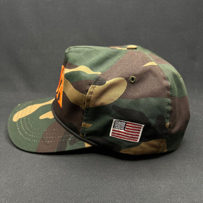 Trump 45 USA Camo Snapback Hat Made in USA Orange Embroidery