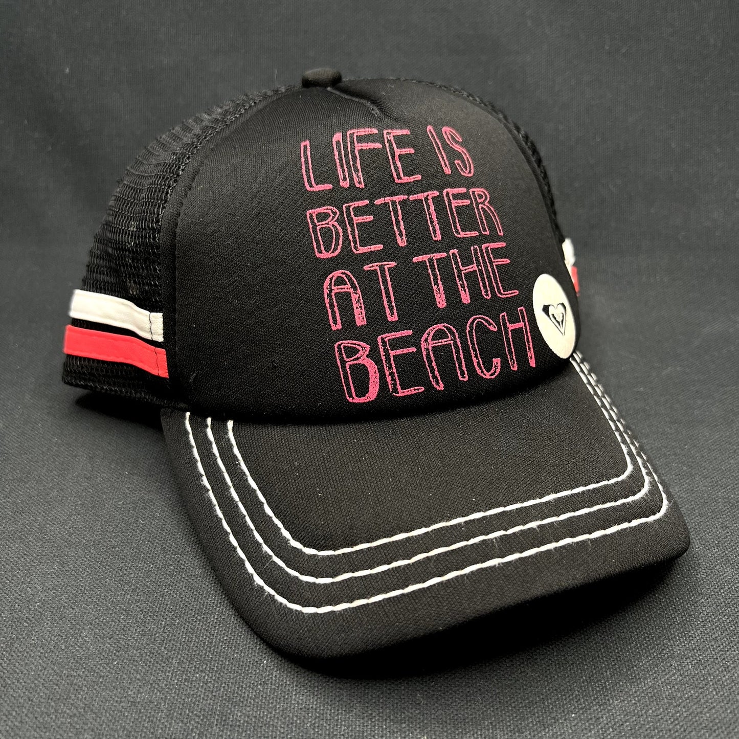 Roxy Life Is Better At The Beach Trucker Snapback Hat Black Pink