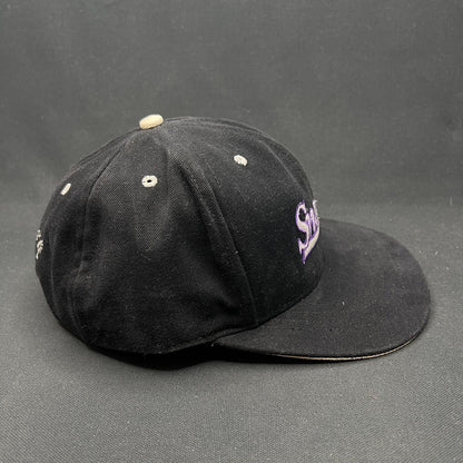 Vintage Snack Bar Snapback Hat Black Purple Script 90s USA