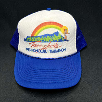 Vintage 1983 Honolulu Marathon Rainbow Trucker Snapback Hat