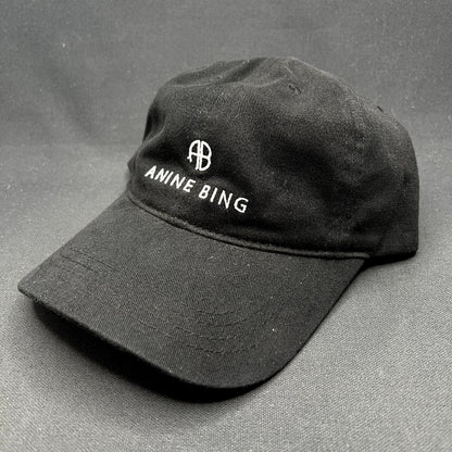 Anine Bing Sport Logo Strapback Hat Black Designer Cotton Dad Cap One Size