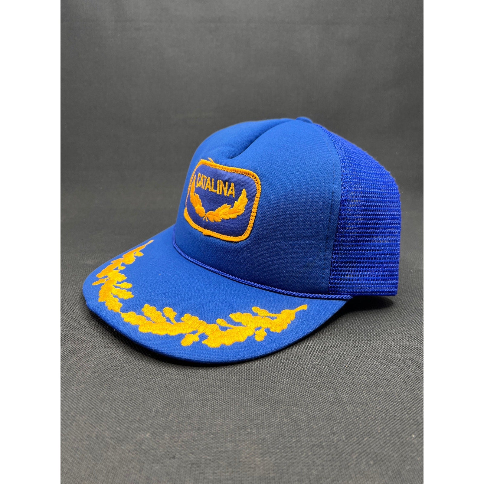 Vintage 1980s Catalina Blue and Gold Trucker Hat with Laurel Brim