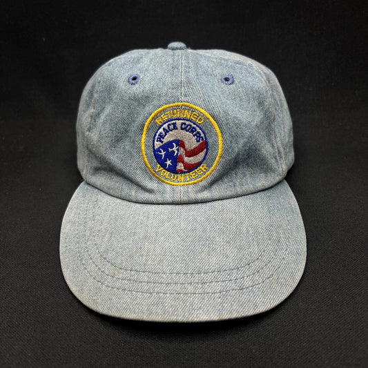 Vintage ADAMS Peace Corps Returned Volunteer Denim Strapback Hat USA RPCV