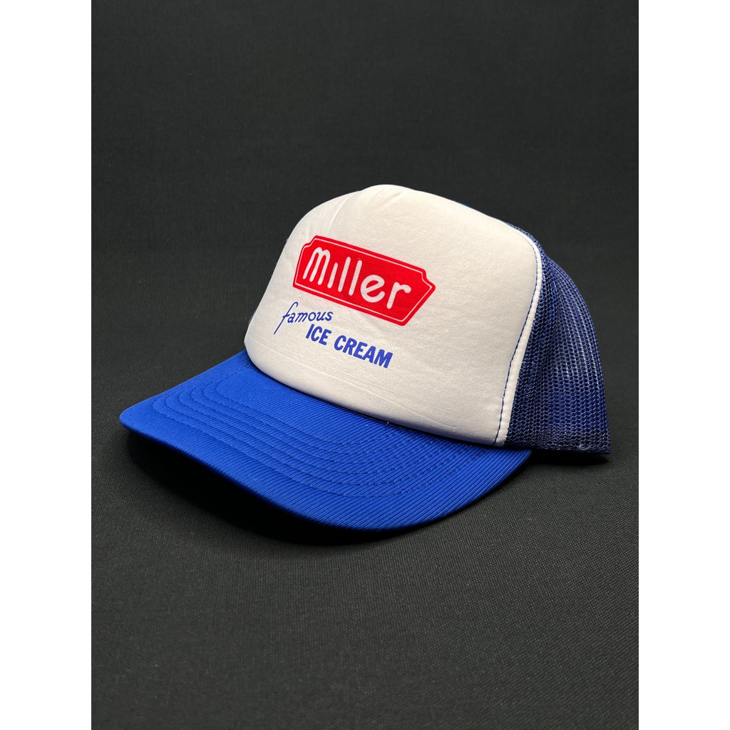 Vintage Miller Famous Ice Cream 80s Mesh Trucker Hat Taiwan R.O.C. Made Snapback