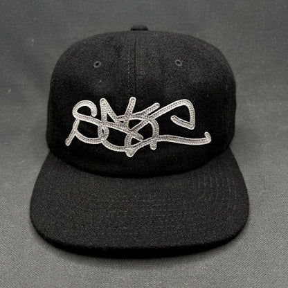 Sake Brand Script Logo Strapback Hat Black Streetwear Cap