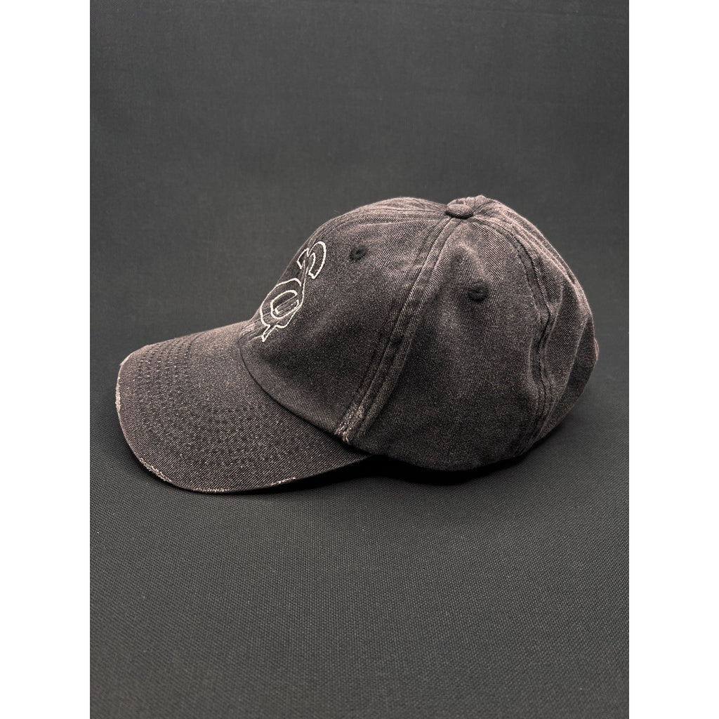 Ann Andelman Distressed Black Denim Cap – Minimalist Monogram Logo Hat