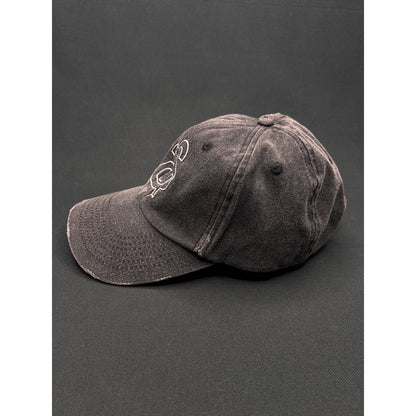 Ann Andelman Distressed Black Denim Cap – Minimalist Monogram Logo Hat