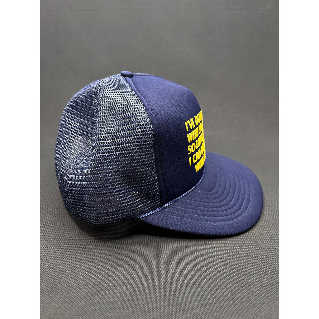 Vintage 1980s Navy Blue Trucker Hat "I Can Do Anything With Nothing" Made in USA