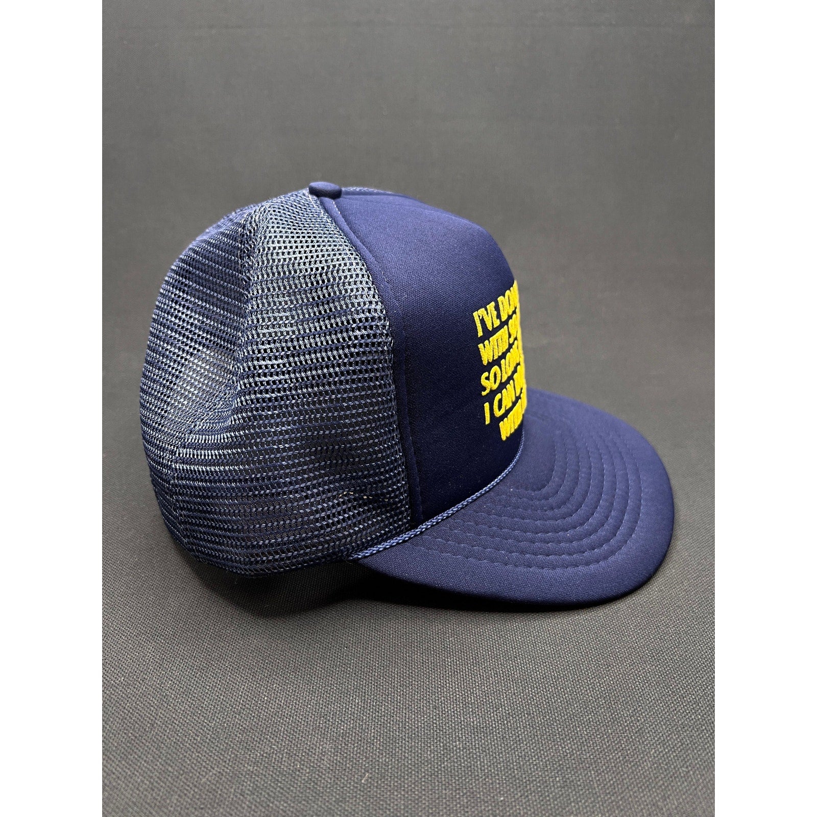 Vintage 1980s Navy Blue Trucker Hat "I Can Do Anything With Nothing" Made in USA