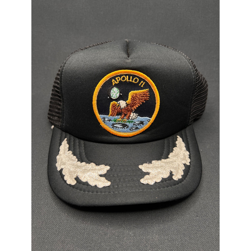 Vintage Apollo 11 NASA Space Trucker Hat Black Snapback Civic Cap Gold Leaf