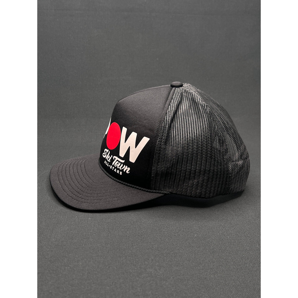 Vintage JAPOW Ski Town All-Stars Trucker Hat Black Mesh Snow Culture Cap