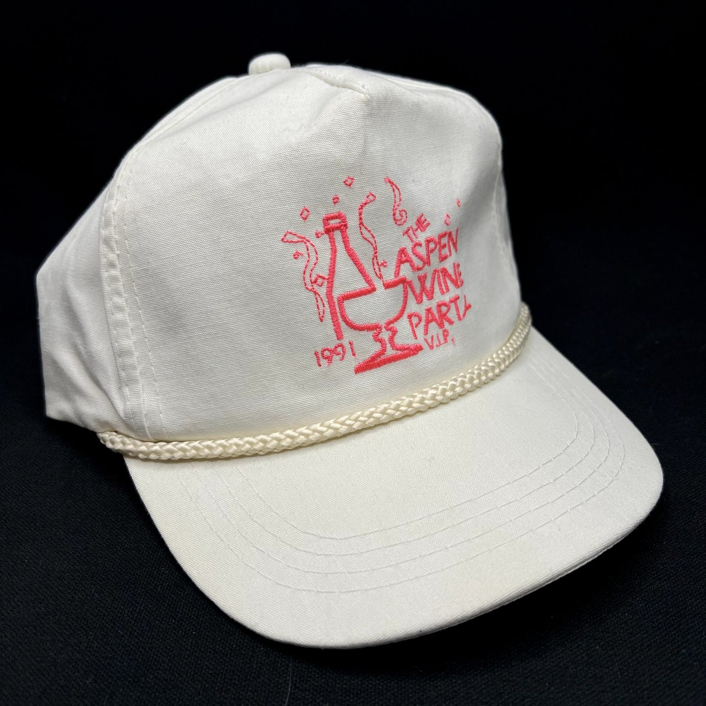 Vintage 1991 Aspen Wine Party Strapback Hat Rope Yupoong Korea