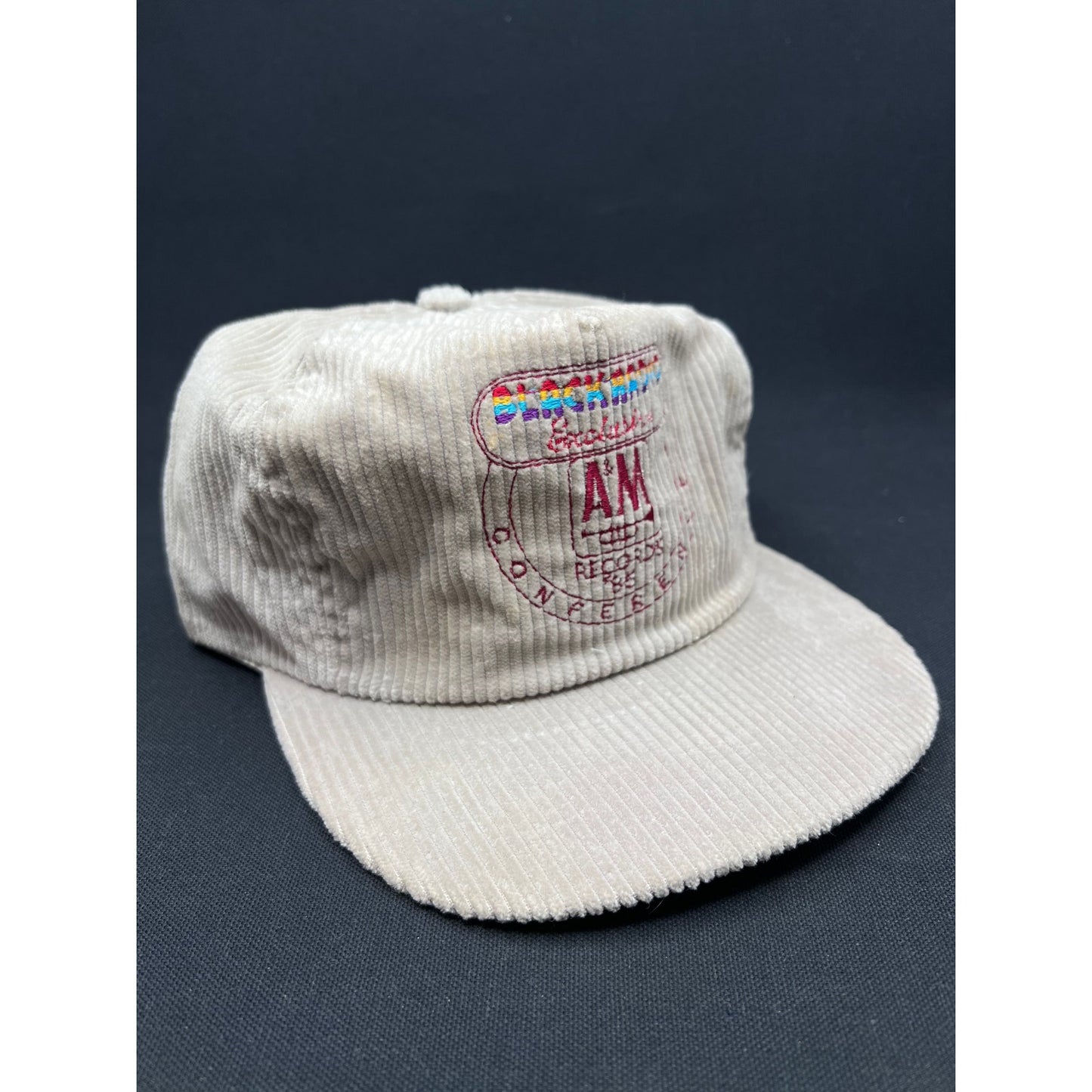 Vintage 1985 A&M Records Black Radio Exclusive Corduroy Snapback Hat Made in USA