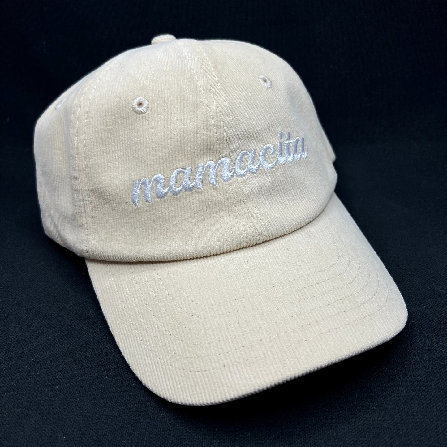 Mamacita Sunshine Studios Corduroy Strapback Hat Cream White