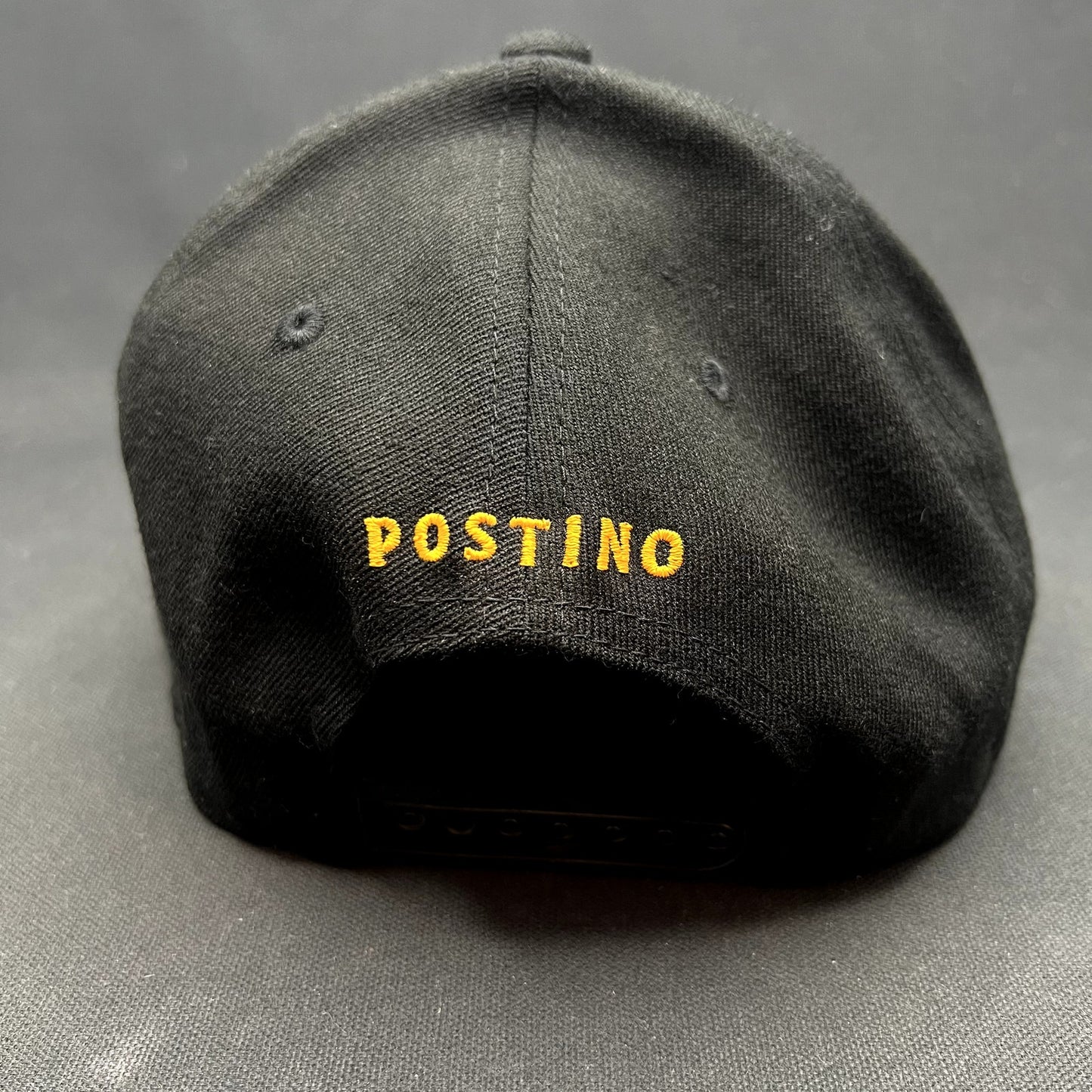 Postino Restaurant Logo Snapback Hat Black Gold Yupoong 110 Flexfit