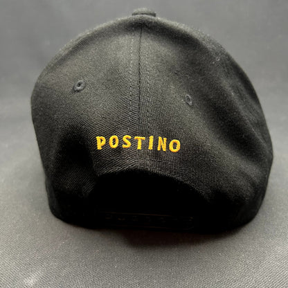 Postino Restaurant Logo Snapback Hat Black Gold Yupoong 110 Flexfit