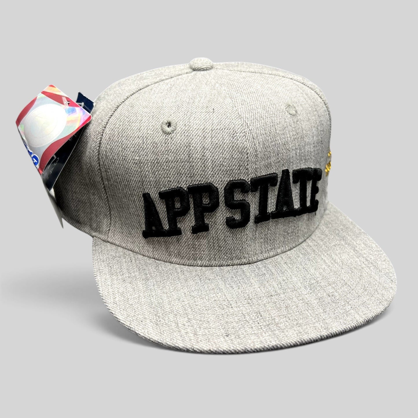 Raree Finds heather gray W Republic Appalachian State fitted hat with raised black APP STATE embroidery and flat brim