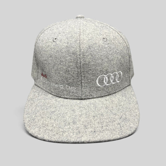 Raree Finds gray felted wool-blend Audi FIS Alpine World Cup snapback hat with embroidered Audi rings logo.