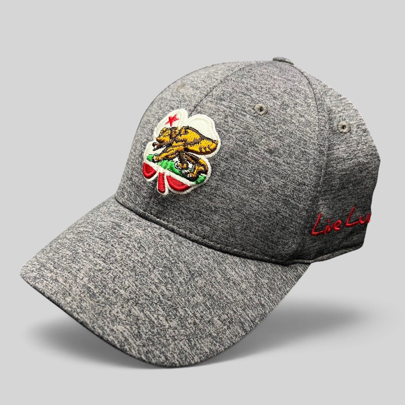 Raree Finds Black Clover heather gray performance golf cap with California bear and clover logo embroidery