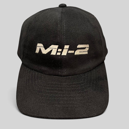 Raree Finds vintage black corduroy snapback hat featuring embroidered M:I-2 Mission Impossible 2 movie logo