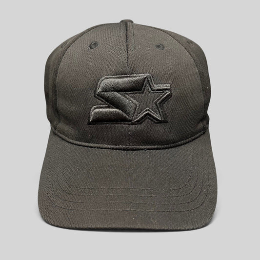 Raree Finds black Starter strapback hat with tonal embroidered logo and structured polyester construction
