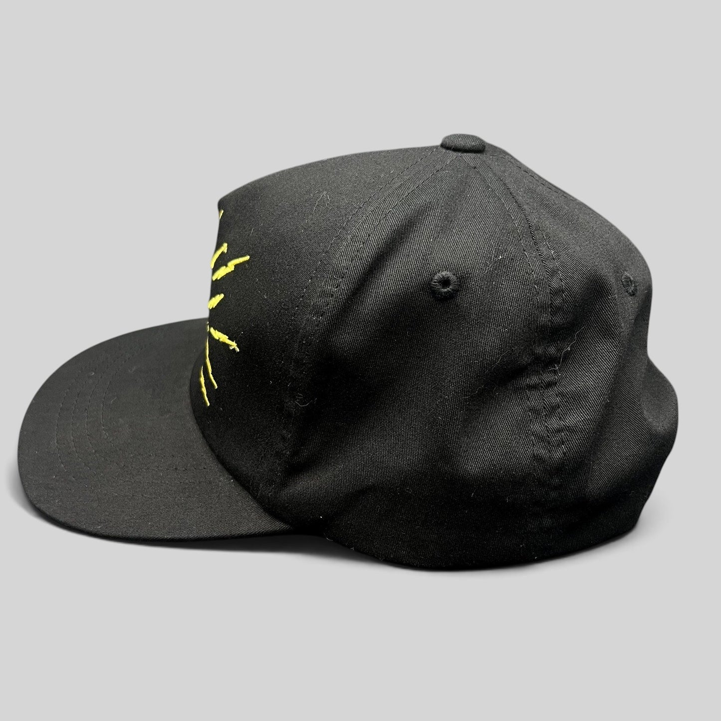 Raree Finds black The Hundreds x Looney Tunes snapback hat with yellow embroidered Tasmanian Devil lightning detail