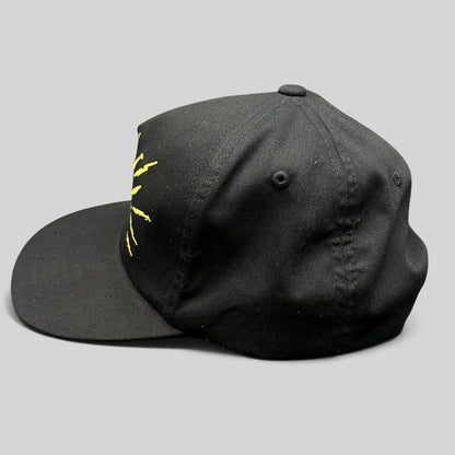 Raree Finds black The Hundreds x Looney Tunes snapback hat with yellow embroidered Tasmanian Devil lightning detail